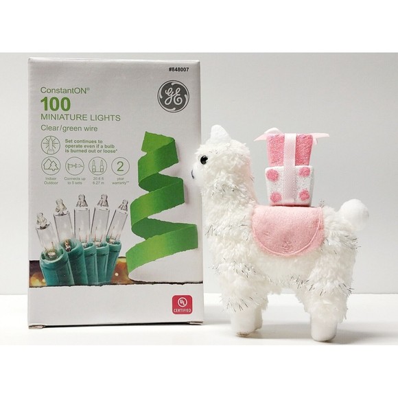 New GE 100 Mini Lights ConstantOn Green Wire Christmas Indoor Outdoor Plus Llama - Picture 1 of 9